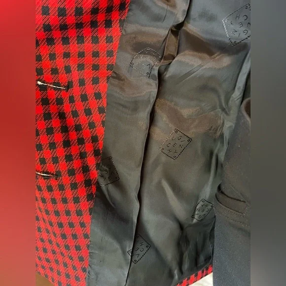 Vintage GIVENCHY Boutiques Blazer Single Breasted Red Black Houndstooth Wool 36 - Picture 13 of 15